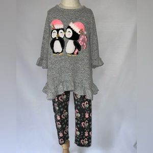 Rare Editions 2 pc Christmas penguin pant set